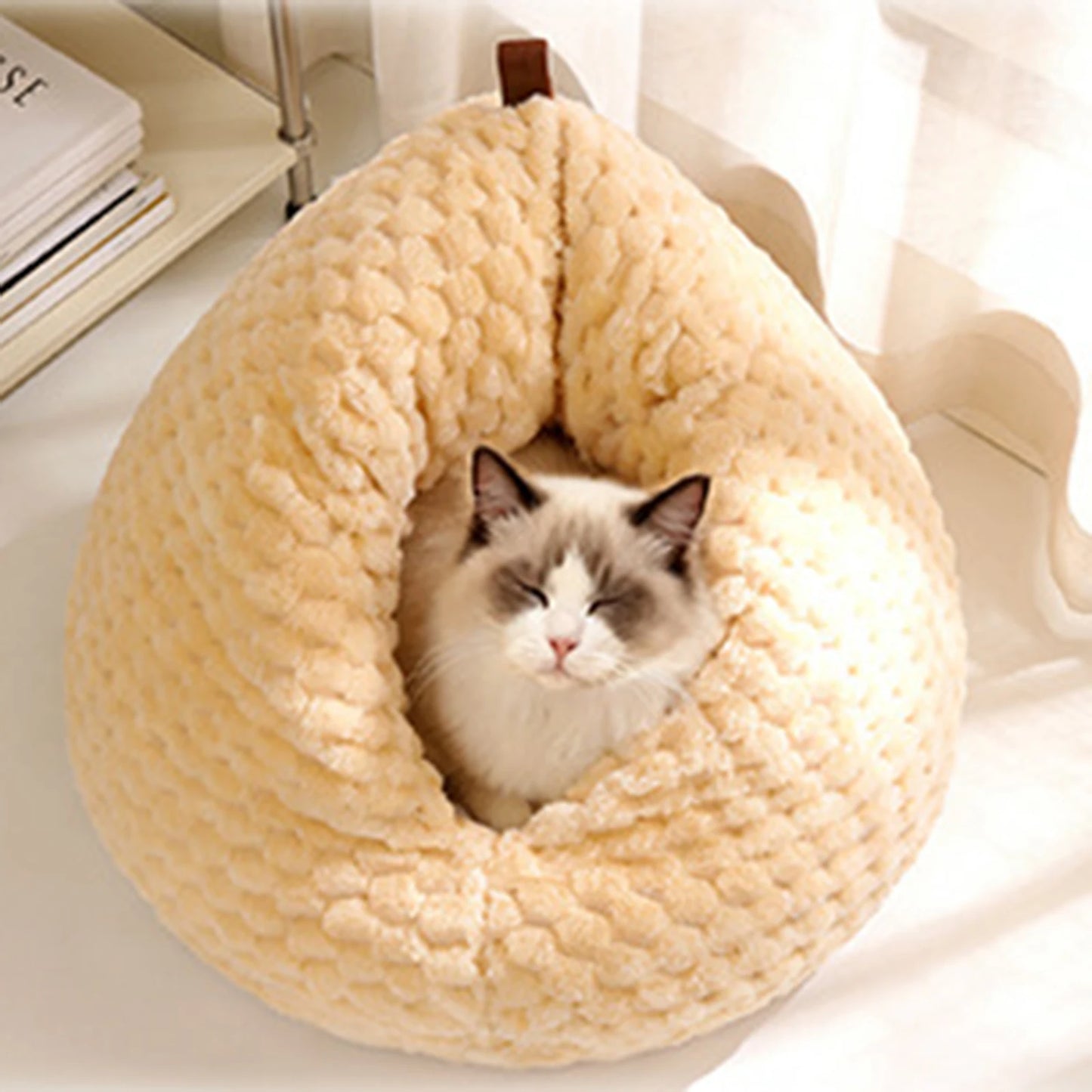 Cozy Plush Cat Cave Bed – Non-Slip Warm Pet House