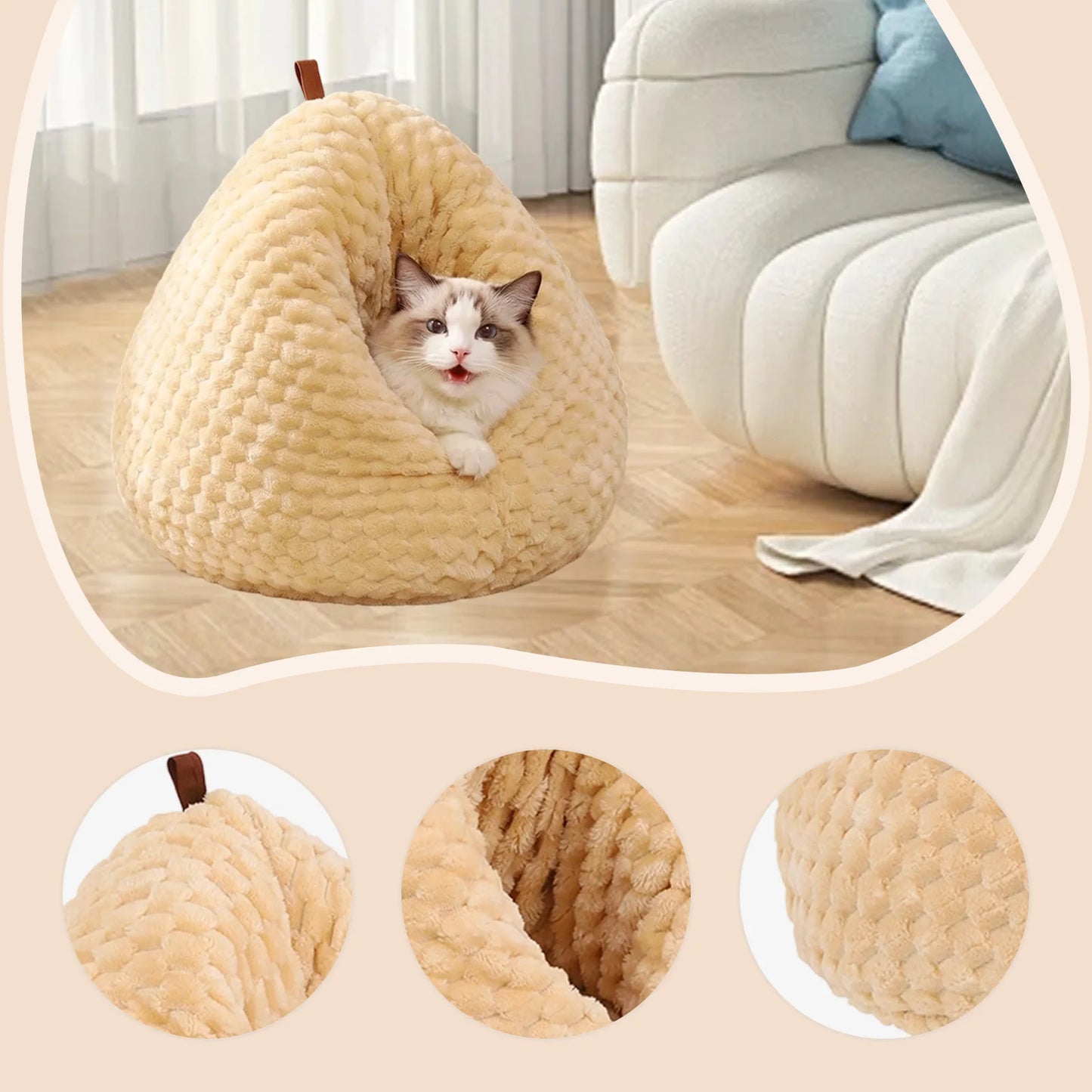 Cozy Plush Cat Cave Bed – Non-Slip Warm Pet House
