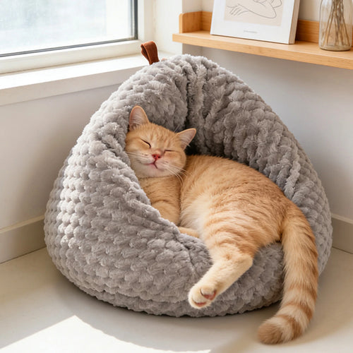 Cozy Plush Cat Cave Bed – Non-Slip Warm Pet House