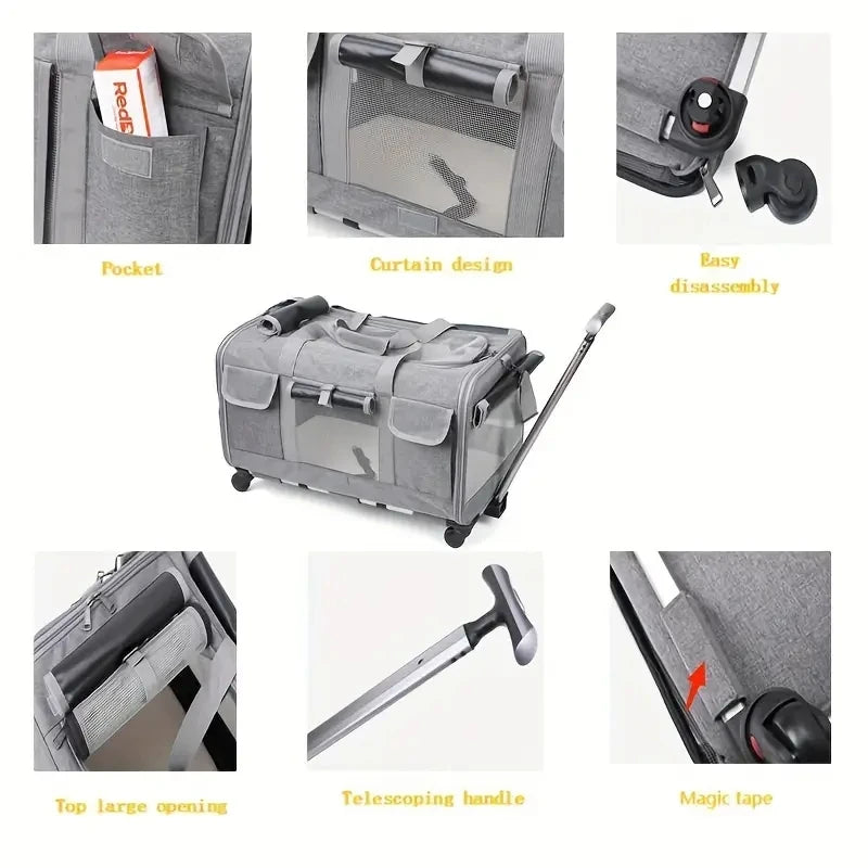 Valise à roulettes extra large pour animaux de compagnie – Transporteur de voyage pliable et détachable 