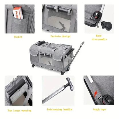Valise à roulettes extra large pour animaux de compagnie – Transporteur de voyage pliable et détachable 
