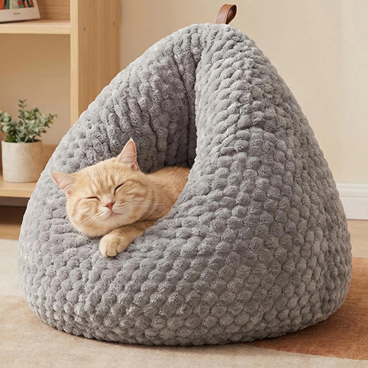 Cozy Plush Cat Cave Bed – Non-Slip Warm Pet House