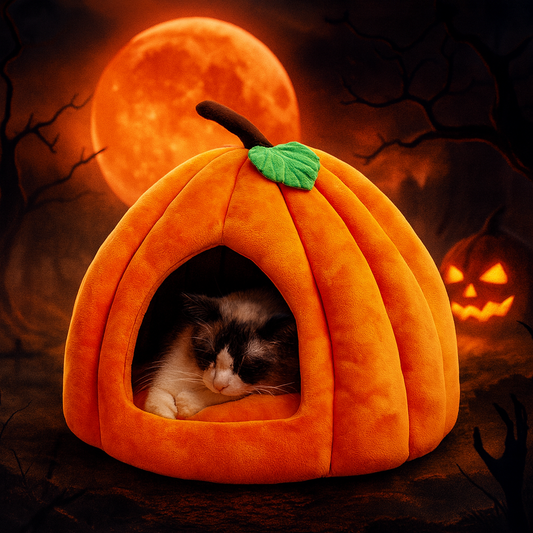 Spooky Pumpkin Cat Cave – Cozy Halloween Nest for Cats & Small Dogs