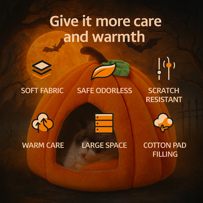 Spooky Pumpkin Cat Cave – Cozy Halloween Nest for Cats & Small Dogs