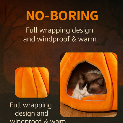Spooky Pumpkin Cat Cave – Cozy Halloween Nest for Cats & Small Dogs