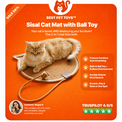 Deluxe Sisal-Katzenkratzmatte – Strapazierfähige Unterlage mit Ballspielzeug 