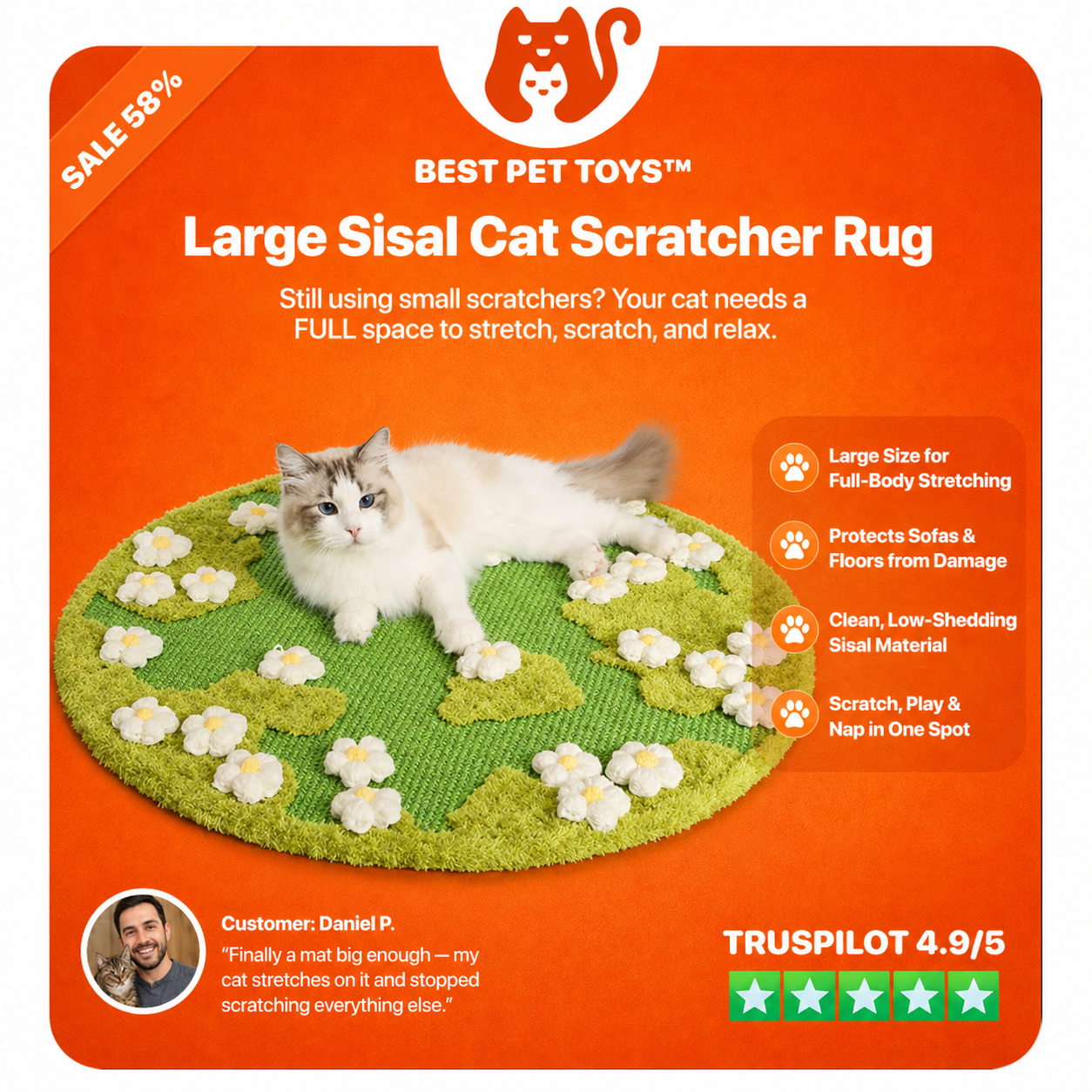 Best Pet Toys™ 2-in-1 Large Sisal Cat Scratcher Rug (31")