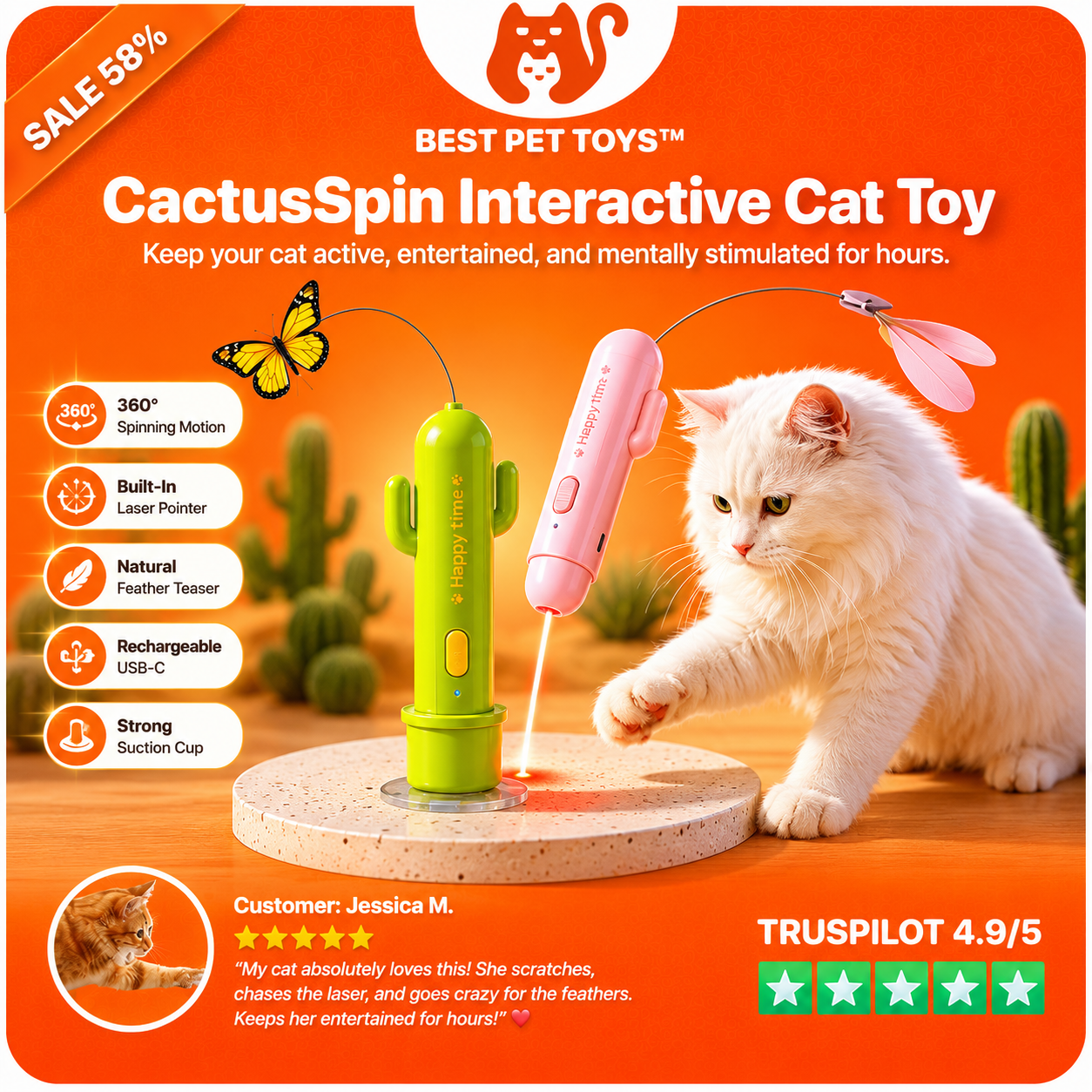 Best Pet Toys™ CactusSpin Interactive Cat Toy