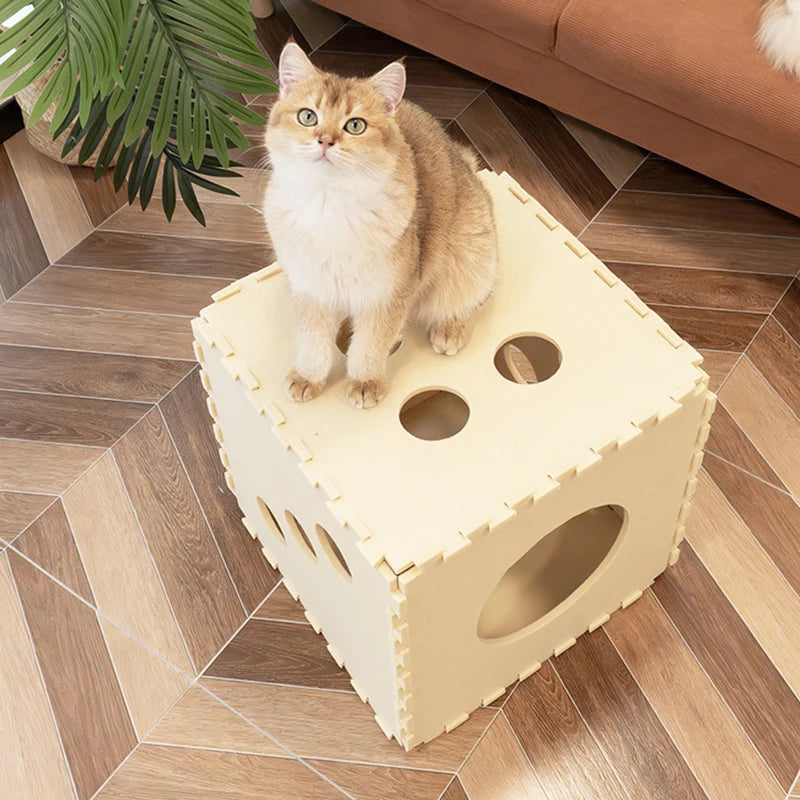 Dice-Shaped Cat Bed – Foldable Felt Cloth for Indoor Use