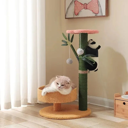 Panda-Themed Wooden Cat Climbing Frame – Sisal Scratch Post & Jumping Platform