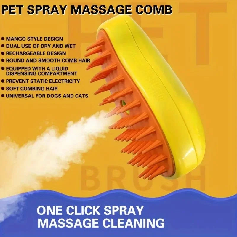 3-in-1 Steamy Pet Brush – Groom, Detangle & Soothe with Steam