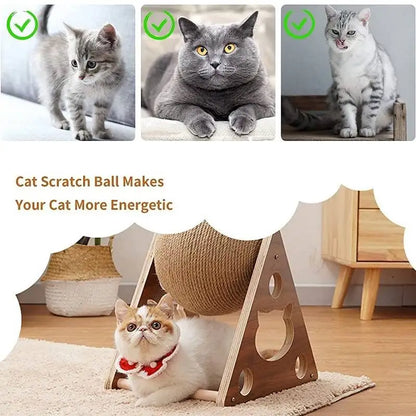 Cat Tree with Sisal Scratching Ball – Wooden Claw Grinding Toy