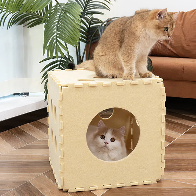Dice-Shaped Cat Bed – Foldable Felt Cloth for Indoor Use