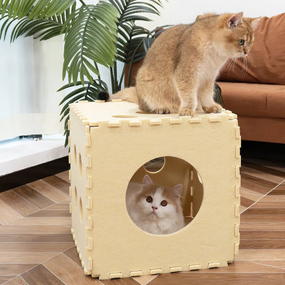 Dice-Shaped Cat Bed – Foldable Felt Cloth for Indoor Use