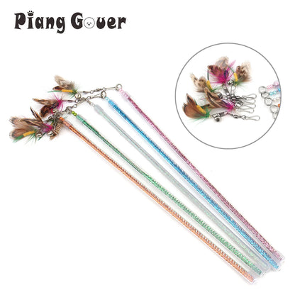 5pcs Random Bug Cat Teaser Toys – Feather Rod & Stick