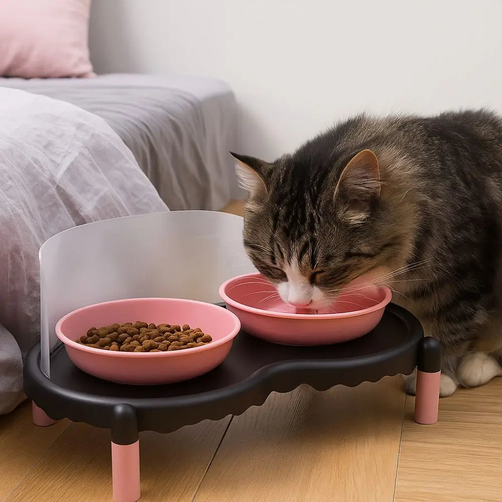 Anti-Slip Ceramic Double Cat Bowls – Elevated Stable Feeder