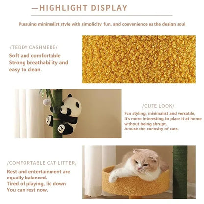 Panda-Themed Wooden Cat Climbing Frame – Sisal Scratch Post & Jumping Platform