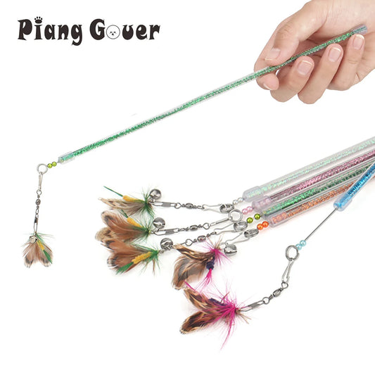 5pcs Random Bug Cat Teaser Toys – Feather Rod & Stick