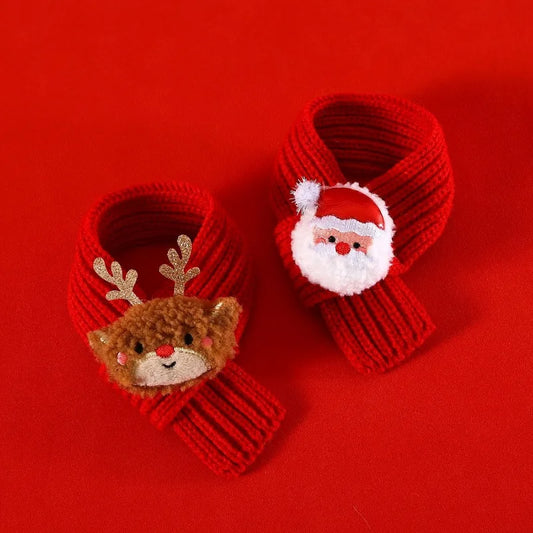 Christmas Knitted Pet Scarf – Red with Fuzzy Pompom