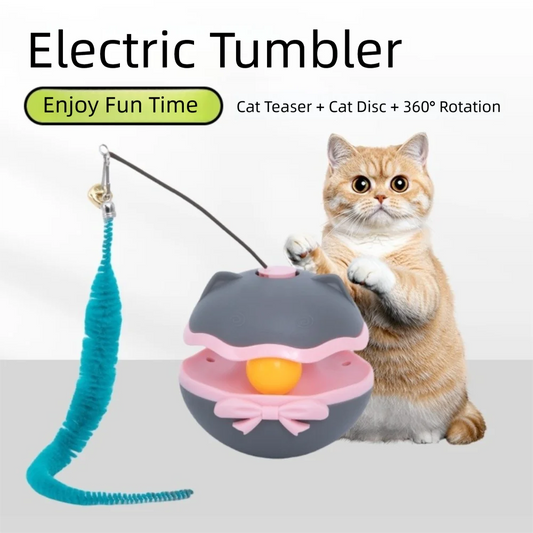 Interactive Cat Tumbler Toy with Bell – Spinning Roller Track & Teasing Stick