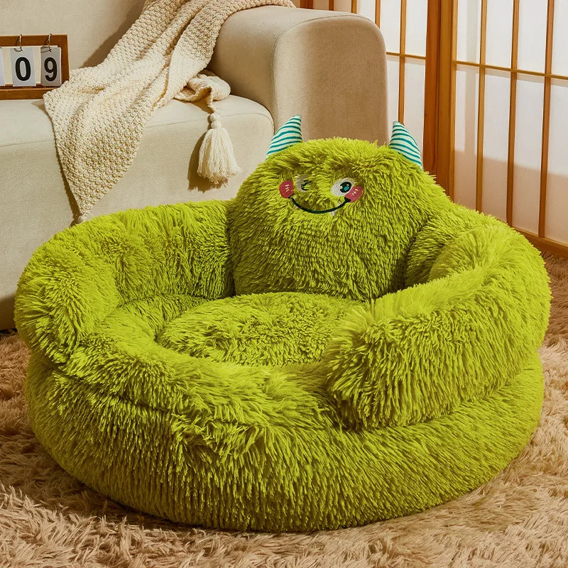Cartoon Monster Pet Nest – Warm & Washable for Cats & Dogs