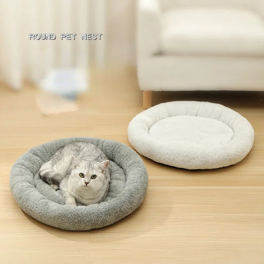 Round Pet Bed – Warm Fleece Nest for Small Pets