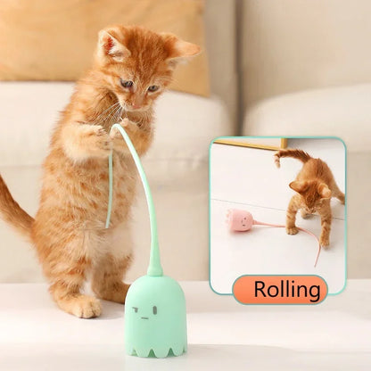 USB Electric Rolling Ball Cat Toy – Interactive Teaser with Mouse Tail