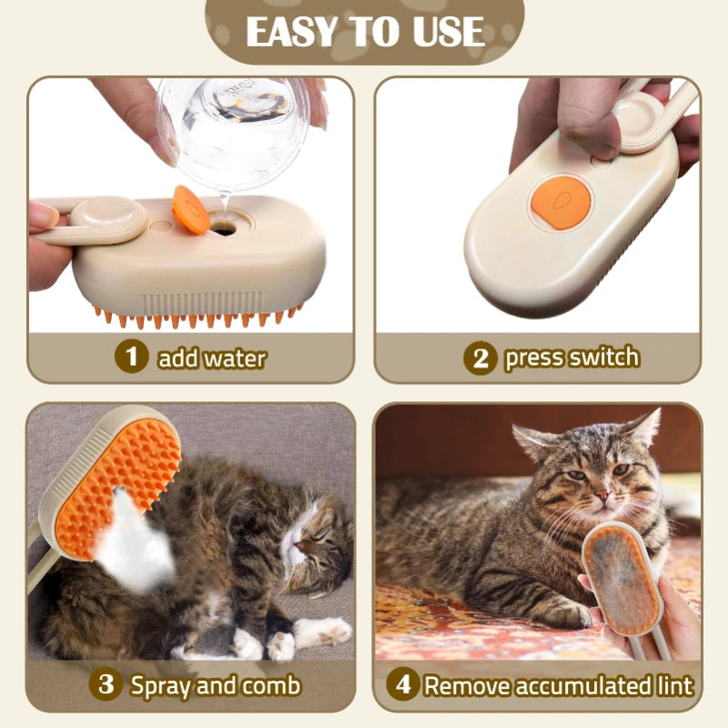 3-in-1 Steam Brush Cat Comb – Groom, Clean & Massage