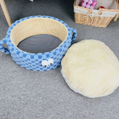 Round Eyelet Sponge Pet Kennel – Warm Bed for Cats & Small Dogs