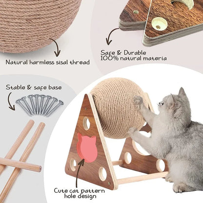 Cat Tree with Sisal Scratching Ball – Wooden Claw Grinding Toy