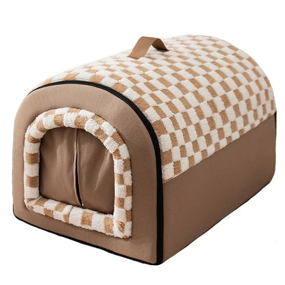 Spacious Pet House – Curved Design Bed with Detachable Curtain for Cats & Large Dogs