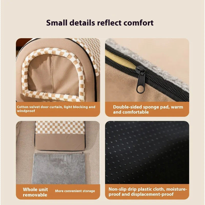 Spacious Pet House – Curved Design Bed with Detachable Curtain for Cats & Large Dogs