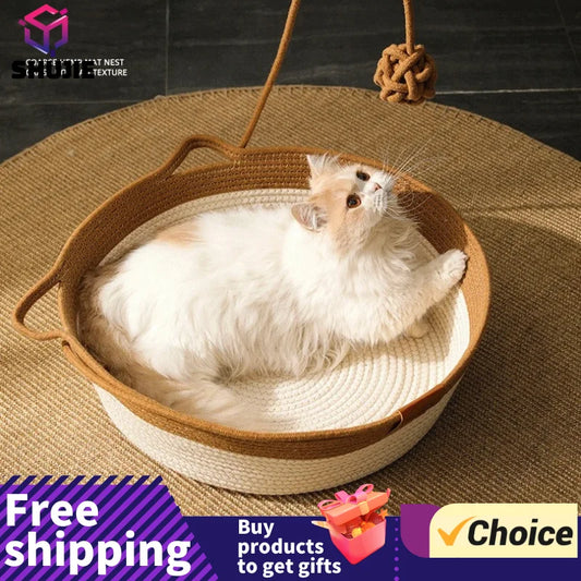 Handwoven Rattan Cat Bed – Cozy, Scratch-Resistant & Washable