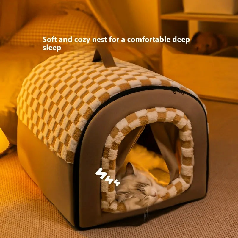 Spacious Pet House – Curved Design Bed with Detachable Curtain for Cats & Large Dogs