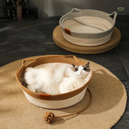Handwoven Rattan Cat Bed – Cozy, Scratch-Resistant & Washable