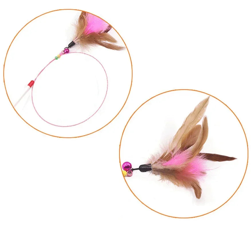 Interactive Feather Bell Wand – Fish-Shaped Cat Teaser with Steel Wire