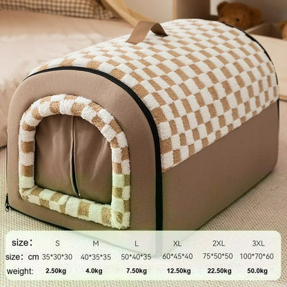 Spacious Pet House – Curved Design Bed with Detachable Curtain for Cats & Large Dogs