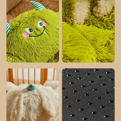 Cartoon Monster Pet Nest – Warm & Washable for Cats & Dogs
