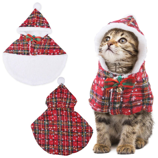 Festive Hooded Pet Cloak – Christmas Outfit for Cats & Dogs