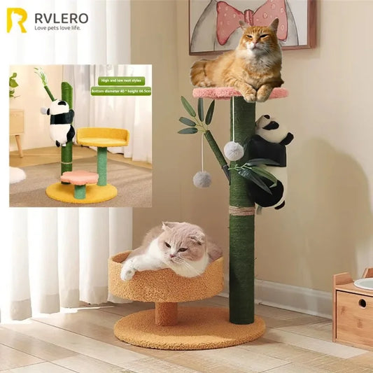 Panda-Themed Wooden Cat Climbing Frame – Sisal Scratch Post & Jumping Platform