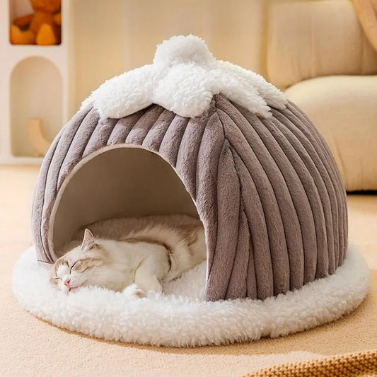 Winter Cozy Pet House – Warm Cave Bed for Cats & Small Dogs