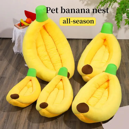 Banana-Shaped Pet Bed – Cozy, Washable Plush Nest