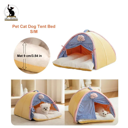 Autumn & Winter Cat Bed – Fur Tent House with Pad
