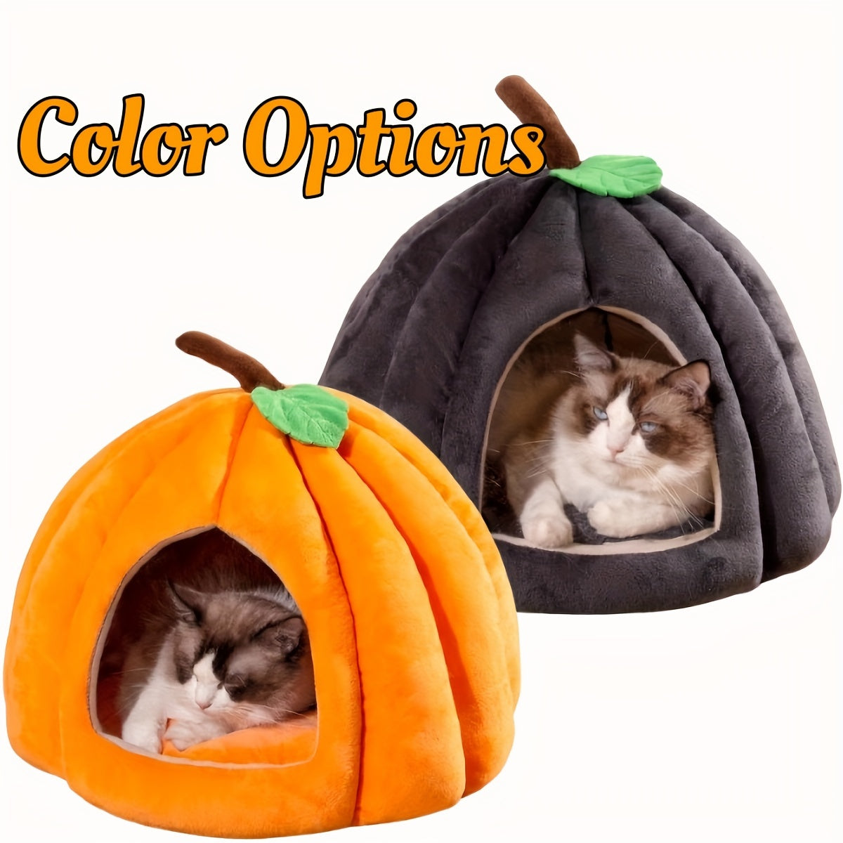 Lit pour chat en forme de citrouille – Nid d’intérieur douillet avec coussin amovible 