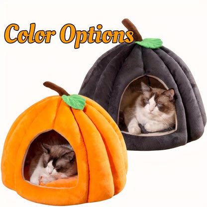 Lit pour chat en forme de citrouille – Nid d’intérieur douillet avec coussin amovible 