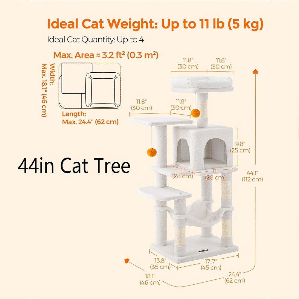 Feandrea Large Cat Tree – Multi-Level Tower with Scratching Posts & Hammock