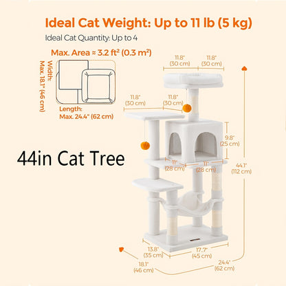 Feandrea Large Cat Tree – Multi-Level Tower with Scratching Posts & Hammock