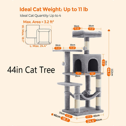 Feandrea Large Cat Tree – Multi-Level Tower with Scratching Posts & Hammock