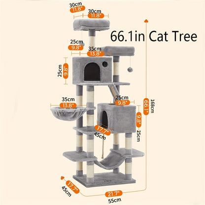 Feandrea Large Cat Tree – Multi-Level Tower with Scratching Posts & Hammock