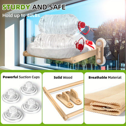 Multi-Level Cat Window Perch – Wooden, with Hammock, Steps & Seats